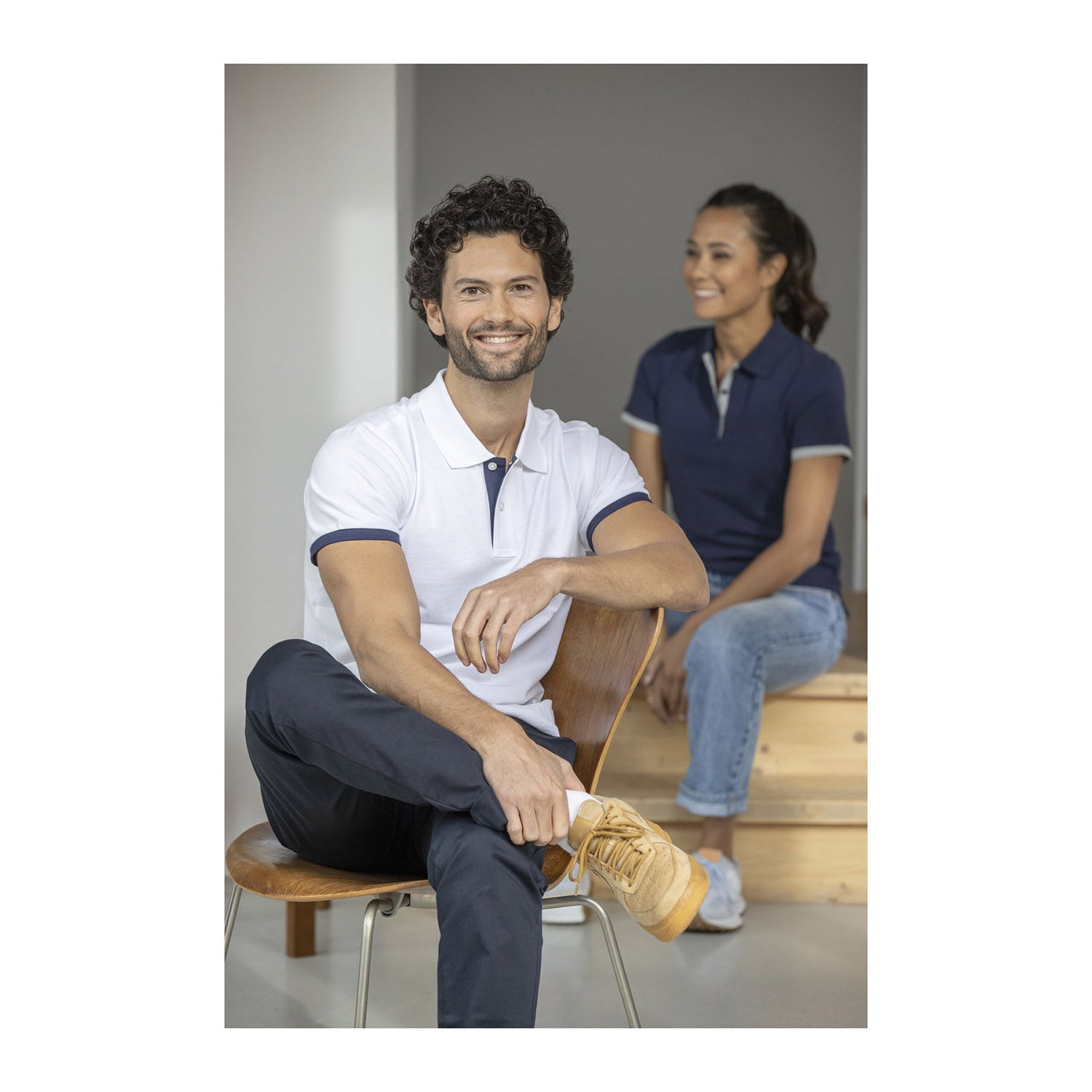 Morgan tvåtons kortärmad pikétröja för herr