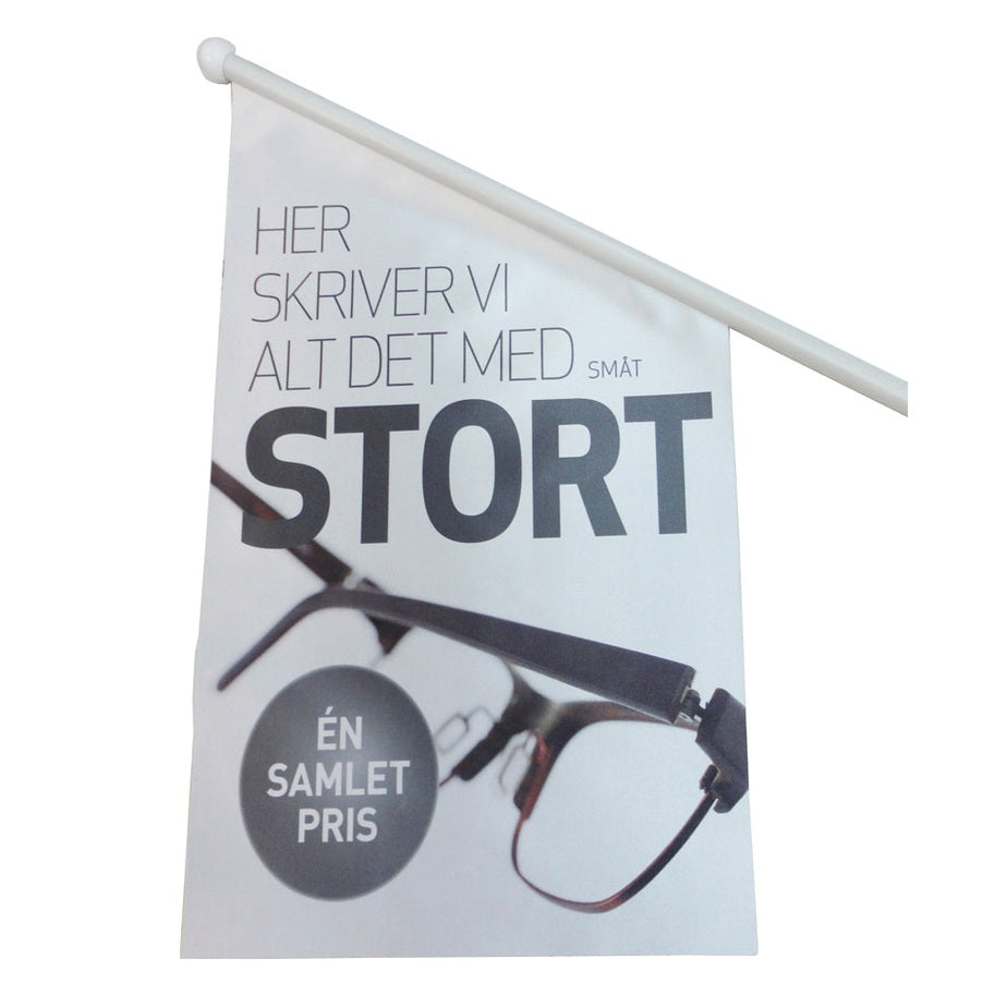 Kioskflagga med tryck – sidovy / profil