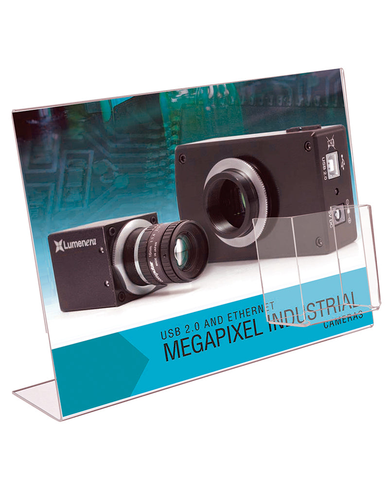 Akryl L-ställ med visitkortsbox