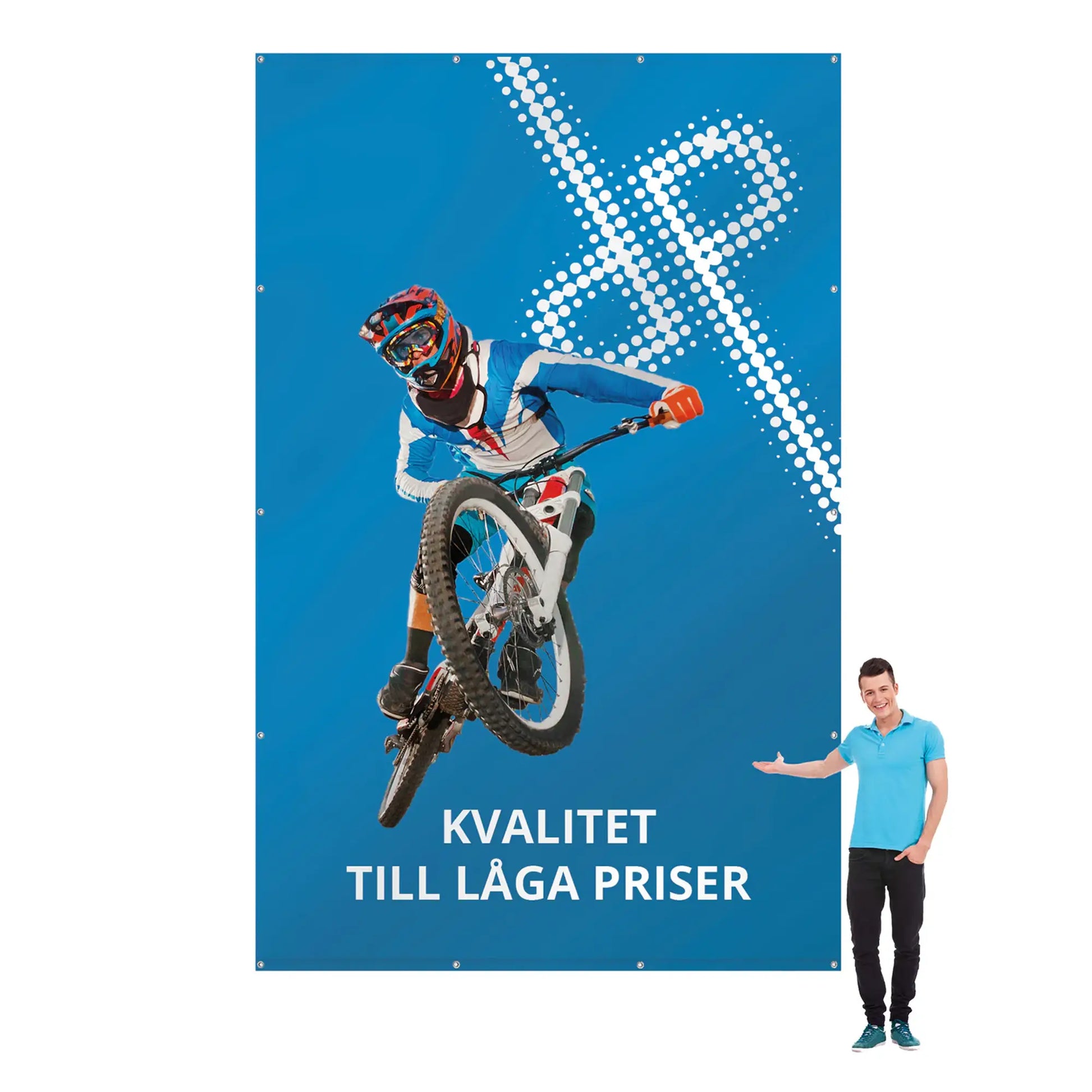 Tygvepa med custom-tryckt grafik - professionell displayvägg för mässor och event